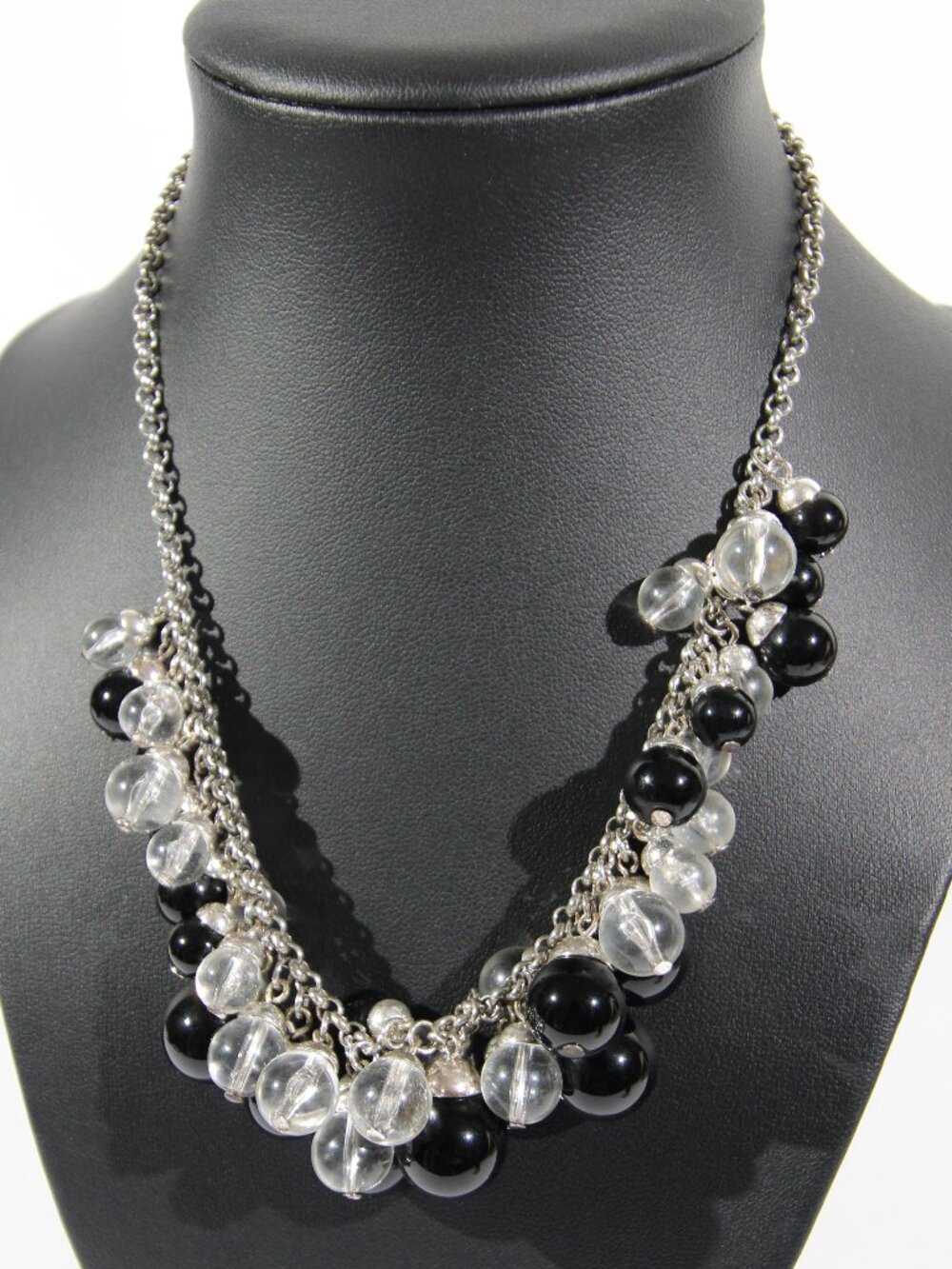Vintage Talbots Silver Tone Necklace with Black and Clear Beads